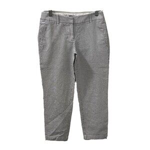 J Crew Womens Ankle Crop Seersucker Pants Black White Striped Pants Size 0
